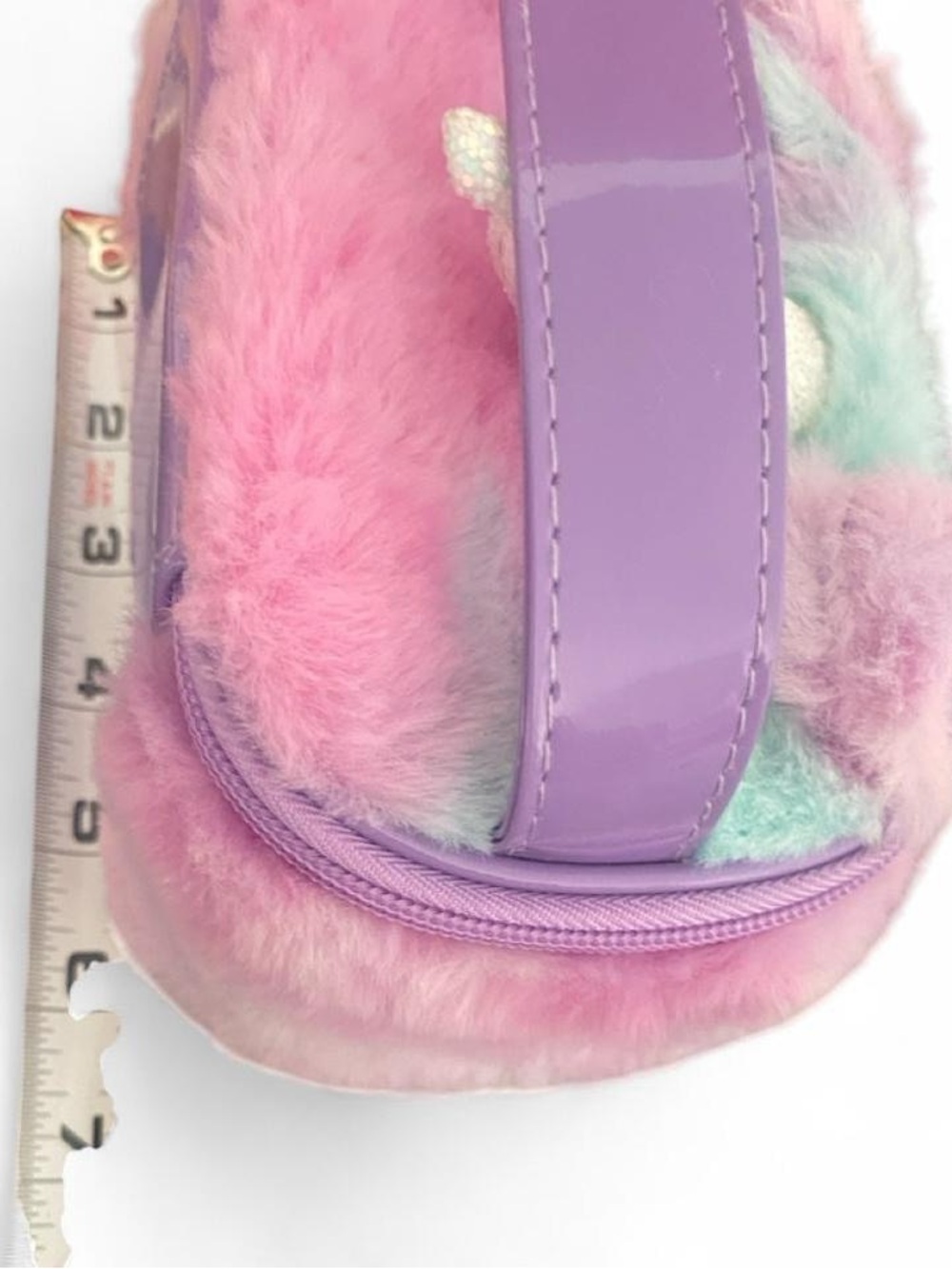 Claire's Pastel Rainbow Unicorn Plush Handbag with Glitter Horn - Picture 3 of 4